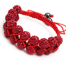 fashion layer style 10mm red rhinestone woven adjustable red drawstring bracelet