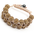 fashion layer style 10mm earth yellow rhinestone woven adjustable nake color drawstring bracelet