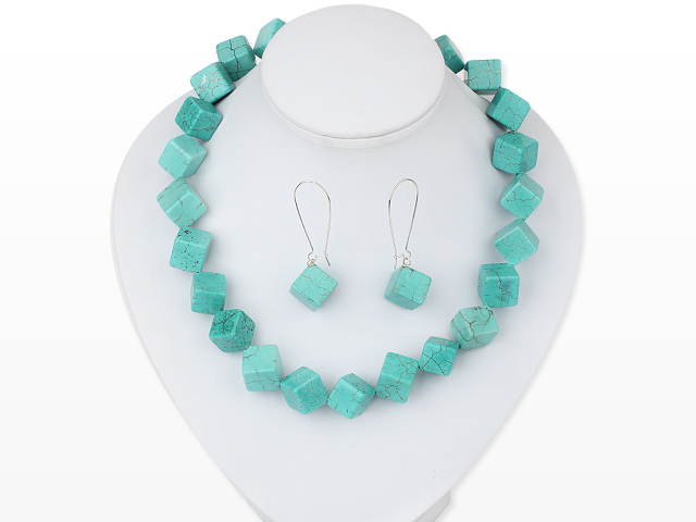 Chunky Style 14Mm Cubic Blue Turquoise Sets (Necklace With Matched Earrings)