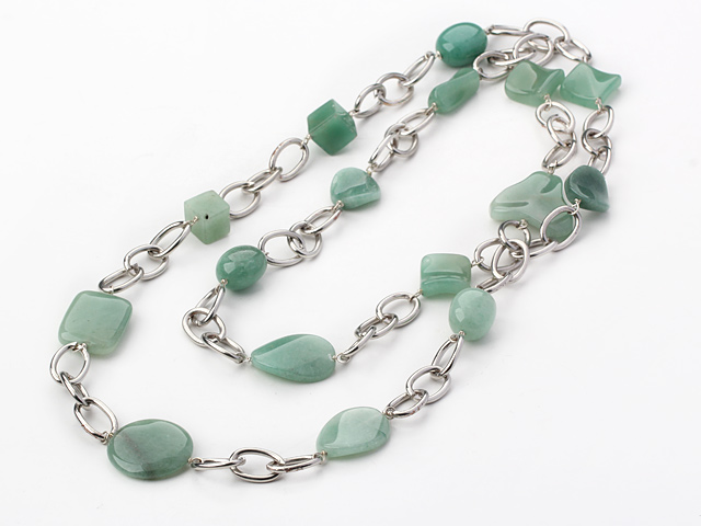 Fashion Long Style Mixed Shape Aventurine Loop Link Chain Necklace, Sweater Necklace