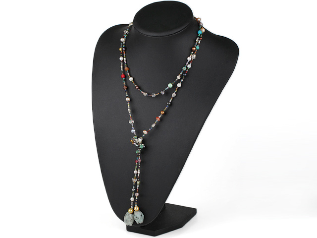 Long Style Multi Dyed Pearl Multi Stone Necklace, Y Shape And Swearter Necklace