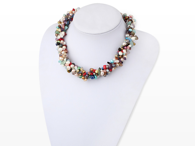 Beautiful Long Style Multi Function Dyed Pearl Multi Stone Chips Necklace, Sweater Necklace