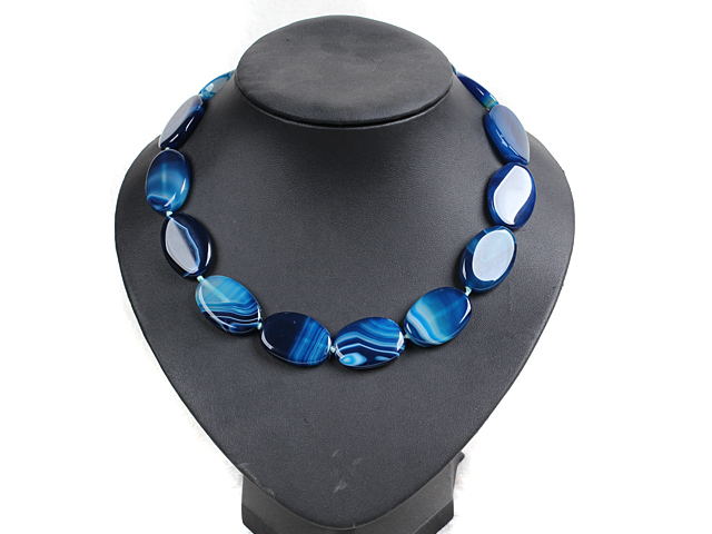 17.5 inches 22*30mm oval blue agate necklace