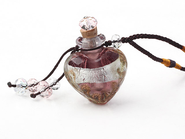 Simple Style Heart Shape Colored Glaze Perfume Bottle Pendant Necklace (Color Random and The Thread Can Be Adjusted)