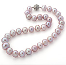 12-14mm Natural Violet Freshwater Pearl Knotted Necklace with Magnetic Clasp