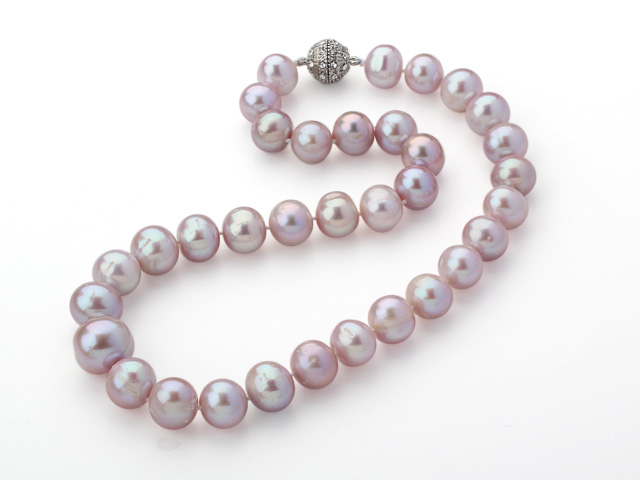 12-14mm Natural Violet Freshwater Pearl Knotted Necklace with Magnetic Clasp