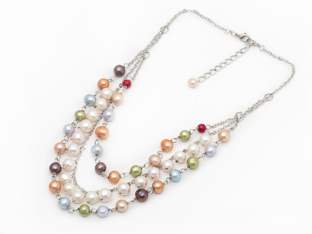 Assorted Multi Layer Multi Color Freshwater Pearl Necklace with Metal Chain