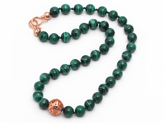 Single Strand A Grade Round Malachite Beaded Knotted Necklace