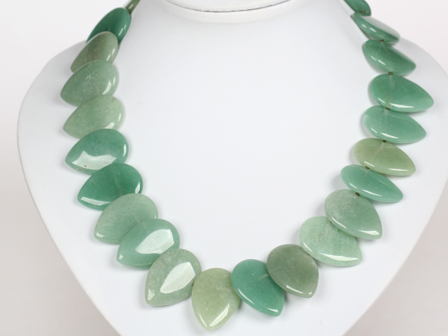 Long Heart Shape Aventurine Stone Necklace with Toggle Clasp