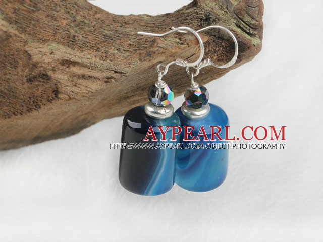 Cylinder Shape Crystal and Blua Agate Earrings