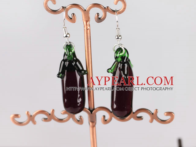 Eggplant shaped colored glaze earrings