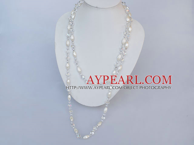 fashion long style acrylic and white crystal beaded necklace