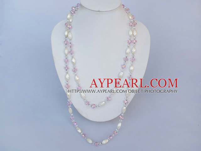 fashion long style acrylic and pink crystal beaded necklace