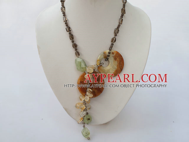 trendy smoky quartze citrine and gem necklace