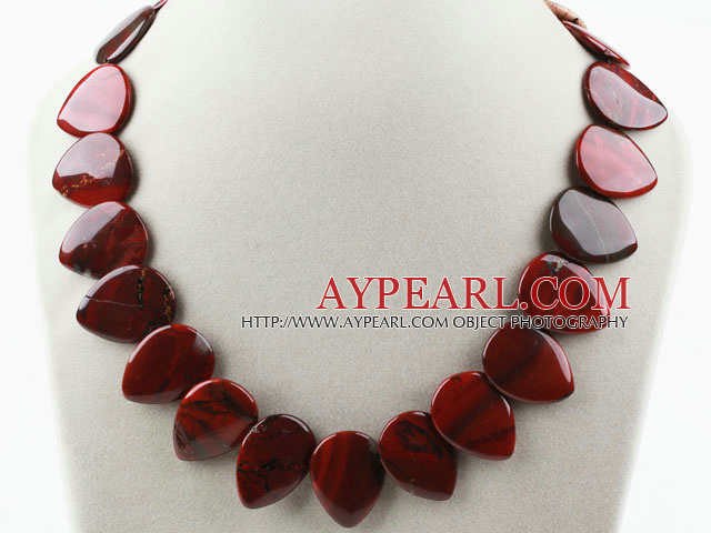 Single Strand Leaf Shape Red Jasper Necklace with Moonlight Clasp