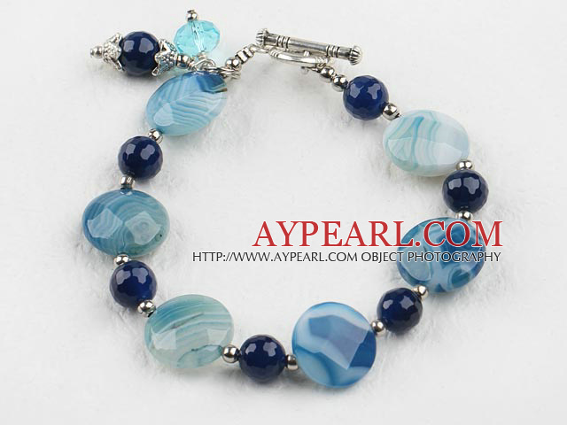 faceted blue agate bracelet with toggle clasp