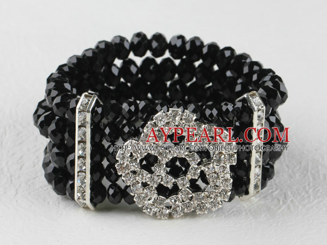 multi strand stretchy black crystal bangle bracelet with rhinestone