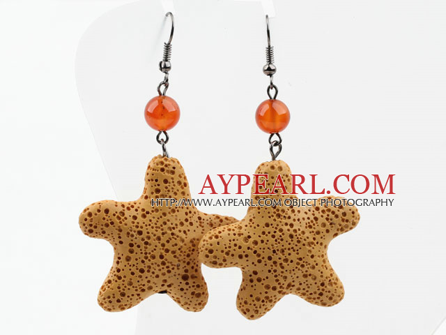 Star Fish Shape Yellow Volcanic Stone Earrings