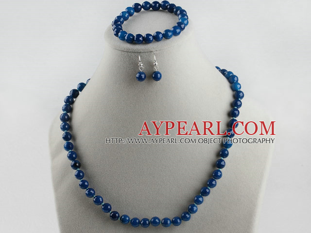 8mm faceted blue agate ball necklace bracelet earrings set
