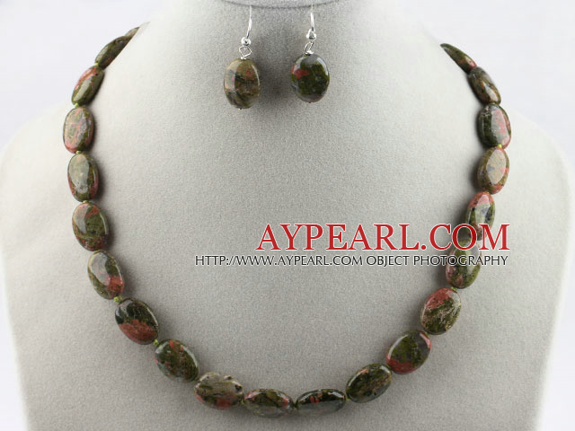 flower and grass stone necklace earring set