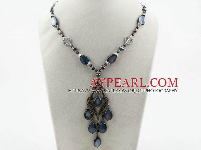 Black Pearl Crystal and Black Shell Necklace