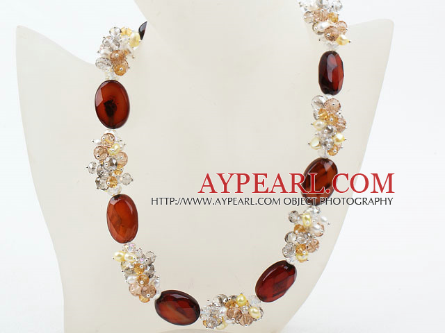 17.7 inches yellow pearl crystal and natural color agate necklace