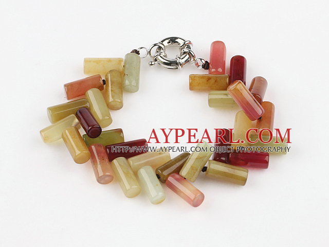 three color jade firecracker bracelet with spring ring clasp