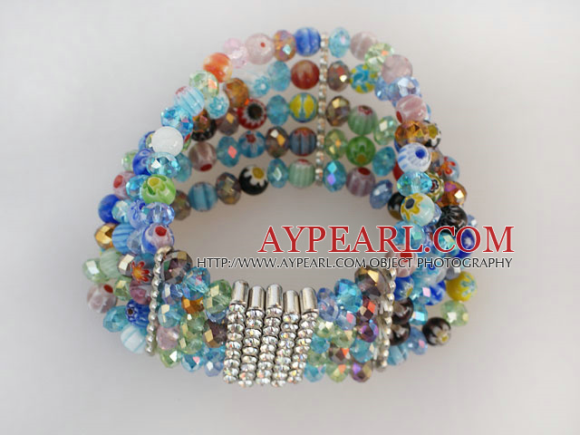 5 strand colored glaze bracelet with rhinestone