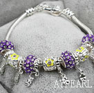 Fashion Style Purple Colored Glaze with Rhinestone Charm Bracelet