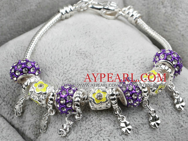 Fashion Style Purple Colored Glaze with Rhinestone Charm Bracelet