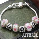 Fashion Style White Colored Glaze with Pink Flower Charm Bracelet