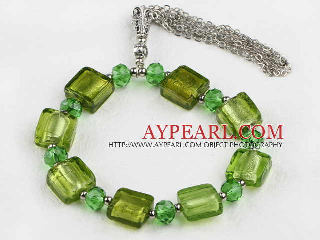 stretchy green colored glaze and crystal bracelet