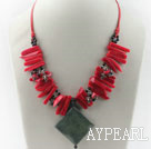 17.5 inches black agate and garnet and red coral necklace with lobster clasp