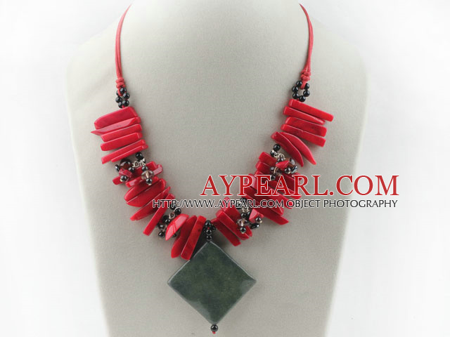 17.5 inches black agate and garnet and red coral necklace with lobster clasp