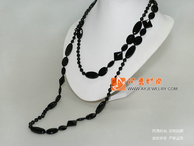 long style faceted black agate necklace