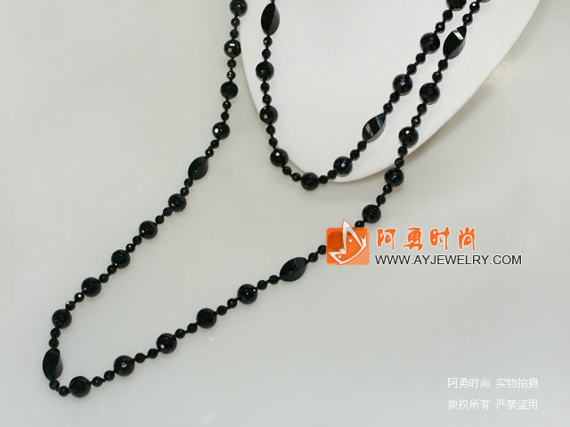 long style faceted black agate neckalce