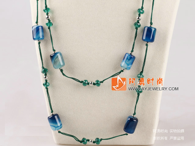 fashion costume jewelry green crystal and blue agate necklace