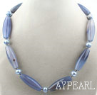 Blue Series Freshwater Pearl and Barrel Shape Blue Agate Necklace