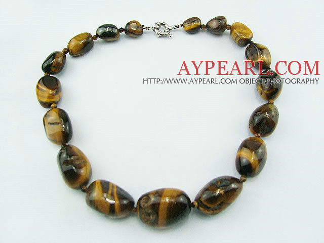 Irregular Shape Tiger Eye Graduated Necklace with Moonlight Clasp