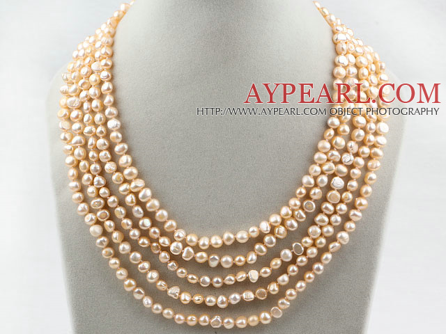 Big Style Five Strands 5-6mm Pink Freshwater Pearl Necklace