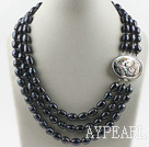 decent three strand black pearl necklace with beauty clasp