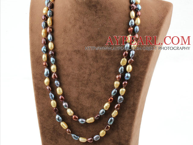 Long Style Black Brown and Golden Color Freshwater Pearl Beaded Necklace