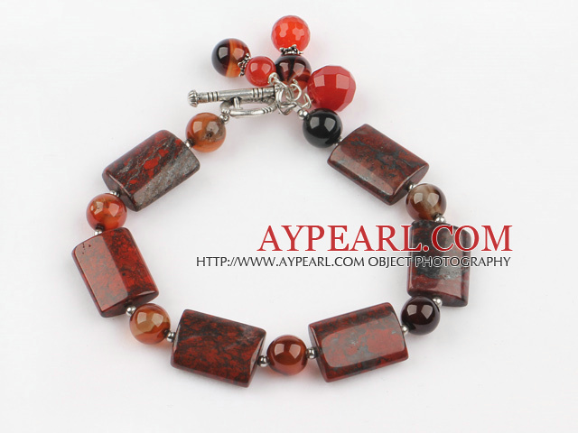 agate and red gem bracelet with toggle clasp