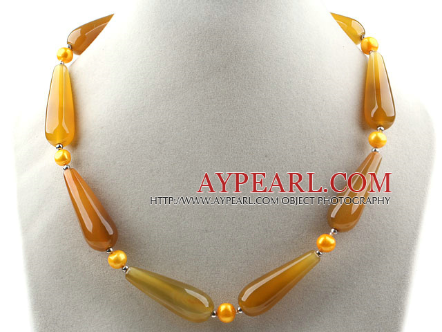 Yellow Series Freshwater Pearl and Long Drop Shape Agate Necklace