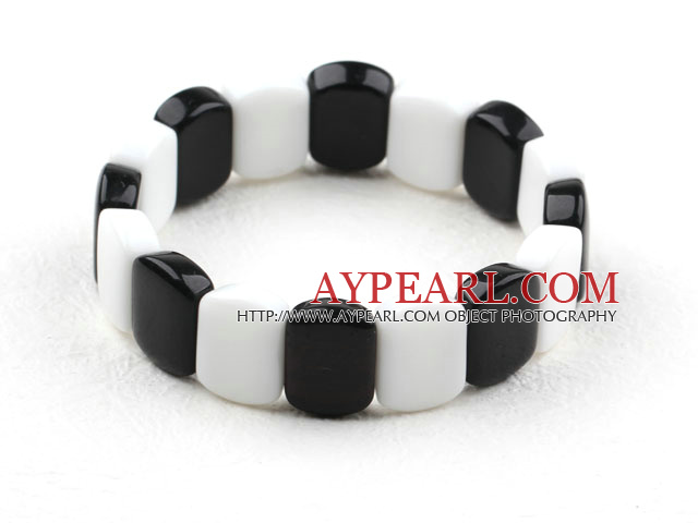 Classic Design Black and White Rectangle Shape Porcelain Stone Elastic Bangle Bracelet