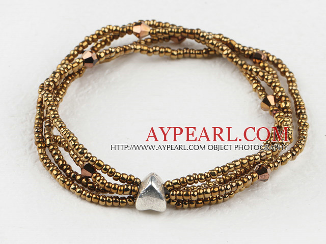 multi strand golden color crystal and glass beads bracelet