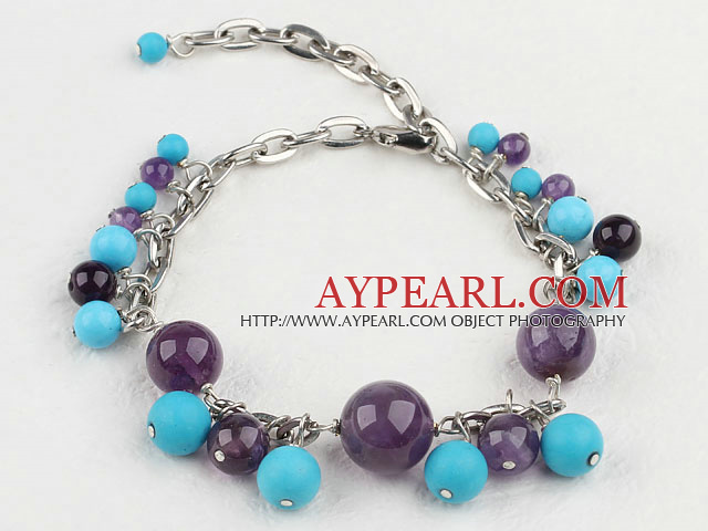 Fashion amethyst and turquoise bracelet with extendable chain