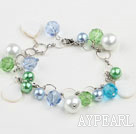 Manmade crystal and shell bracelet with lobster clasp