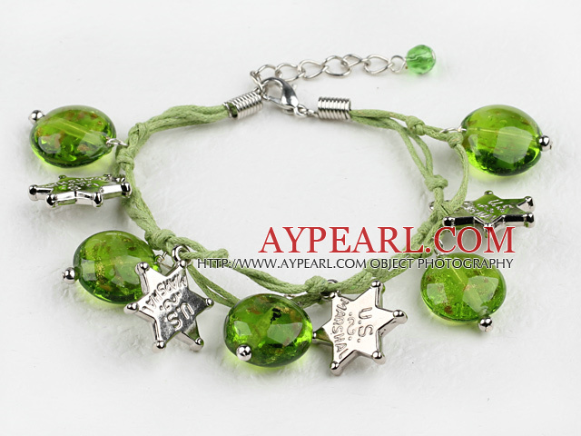 green colored glaze and star charms bracelet with extendable chain