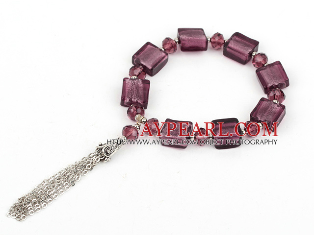 elastic  fuchsia colored glaze and  crystal bracelet 